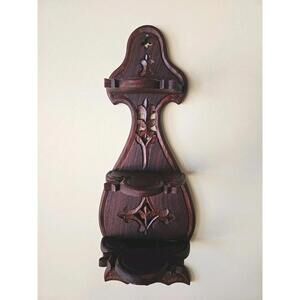 Vintage Flower Design Hand Carved Wooden Folding Wall Shelf For Knickknacks